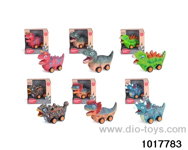 Sliding enamel dinosaur car (6 models mixed) in display box
