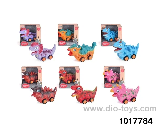 Sliding enamel dinosaur car (6 models mixed) in display box