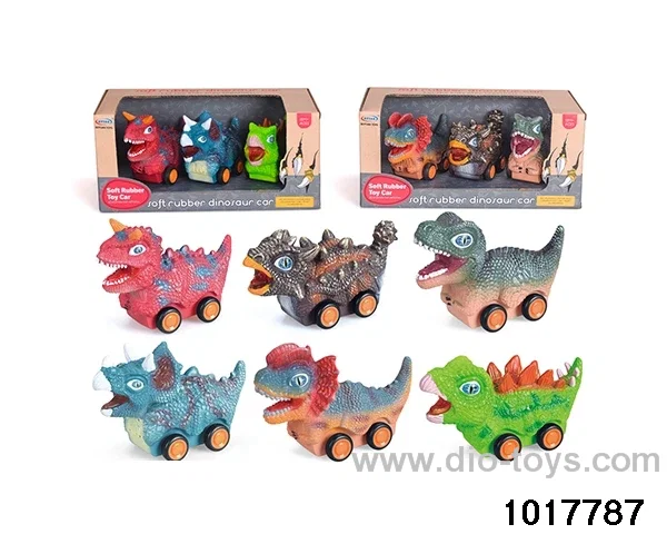 3PCS Sliding enamel dinosaur car in display box