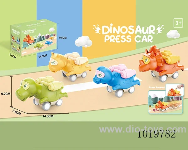 Press the sliding dinosaur car 4sets mixed loading  in color box