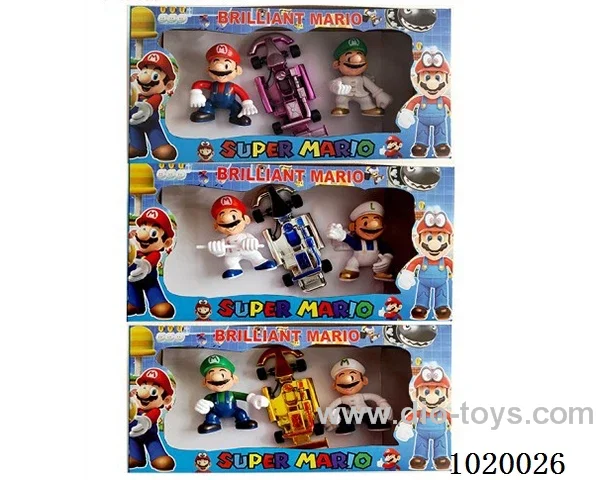 2pcs 4.5inch mario doll with light +1pcs car 3sets mixed loading in window box