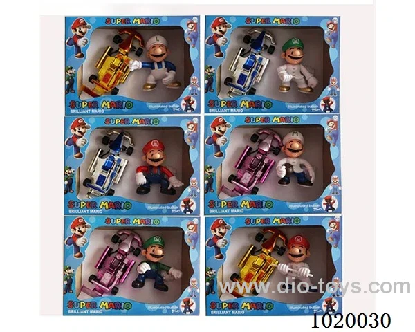1pcs 4.5inch mario doll with light +1pcs car 6sets mixed loading