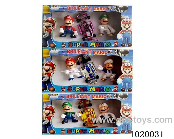 2pcs 4.5inch mario doll with light +1pcs car 3sets mixed loading