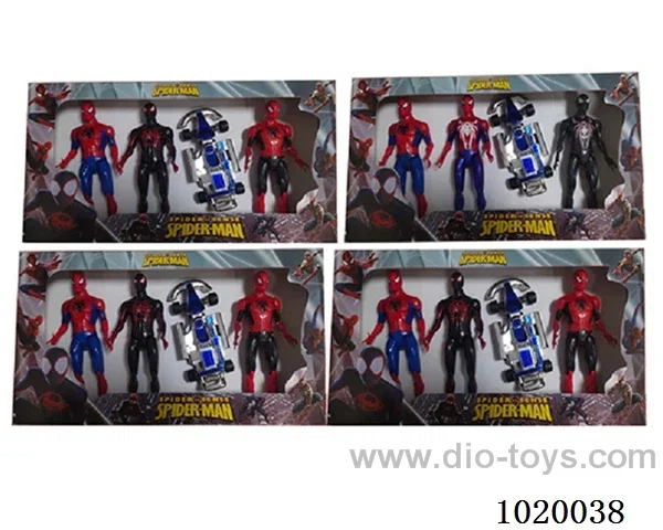 3pcs 8.5inch spiderman with light +1pcs car 4sets mixed loading