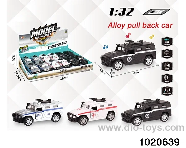1:32 alloy pull back car W L/M in display box