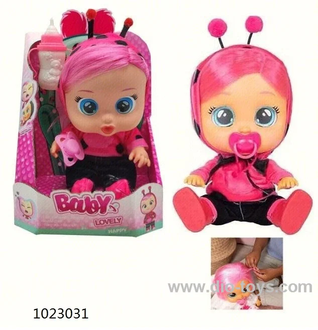 PLUSH SEVEN-STAR LADYBUG - 9TH GENERATION 14 INCH ENAMEL CRY WITH HAIR GIRL VERSION DOLL WITH FOUR VOICES CRY BABIES-TUTTI FRITTI WITH TEAR FUNCTION, WITH ABSORBENT BOTTLE, WITH PACIFIER. PLUSH BAND WARMING FUNCTION. SET OF 2 CLOTHES