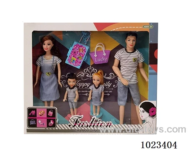 11.5inch doll family of four with suitcase&handbag in window box