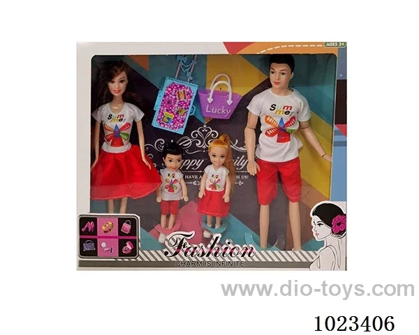 11.5inch doll family of four with suitcase&handbag in window box