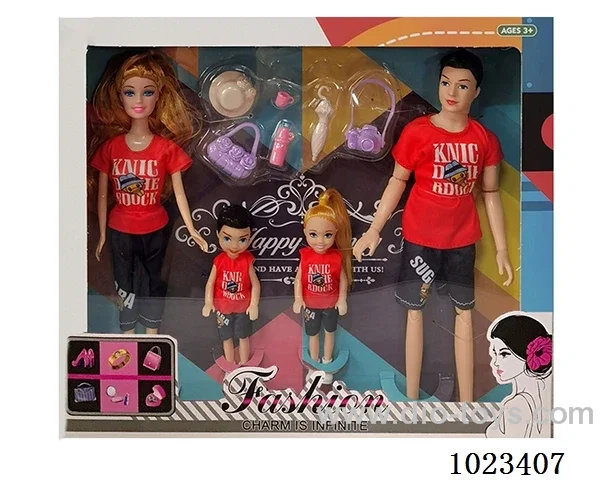 11.5inch doll family of four with 6pcs Travel set in window box