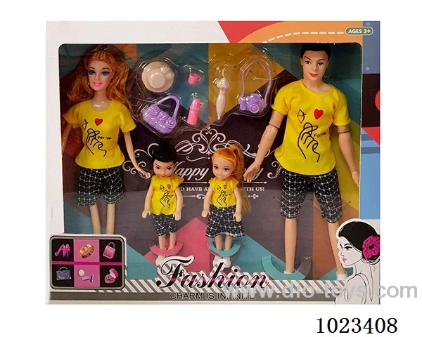 11.5inch doll family of four with 6pcs Travel set in window box