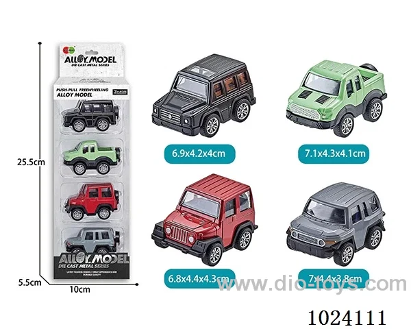 4pcs alloy pull back car in window box