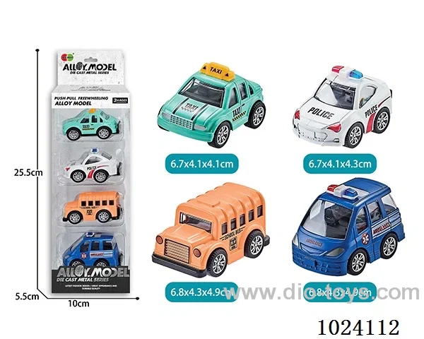 4pcs alloy pull back car in window box