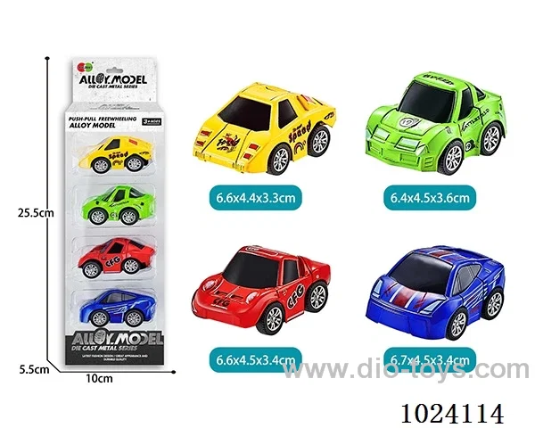 4pcs alloy pull back car in window box