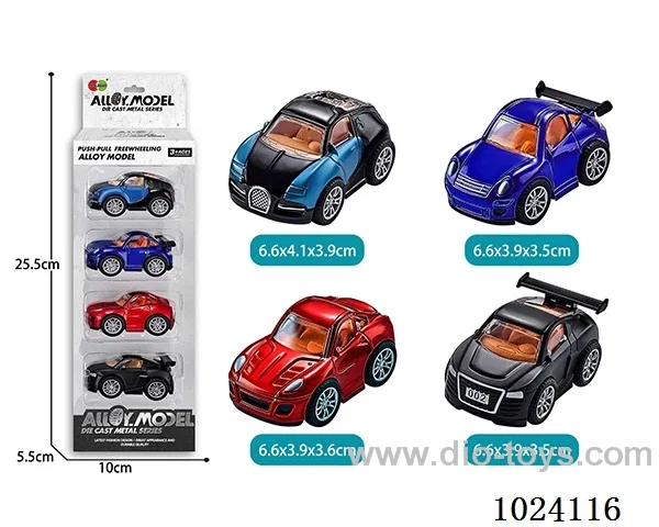 4pcs alloy pull back car in window box