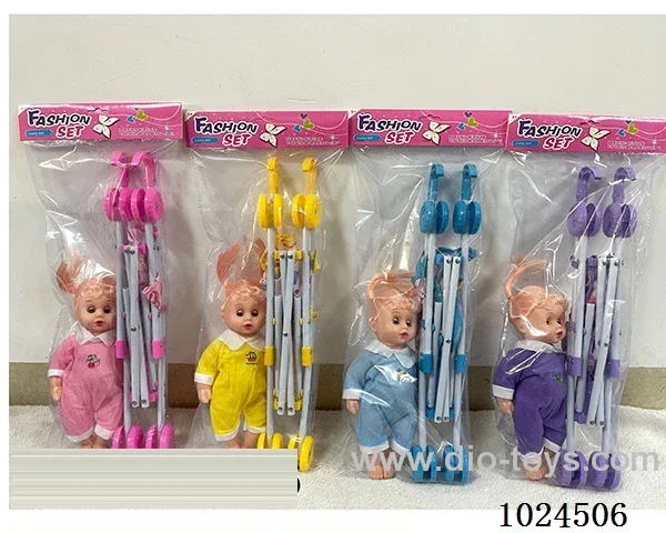 45cm pull car with doll in pe bag with header