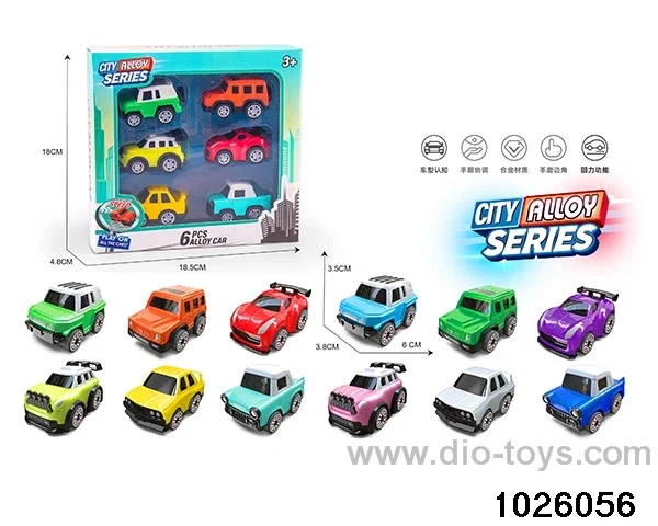 6pcs Q version of the cartoon alloy back to the car in color box