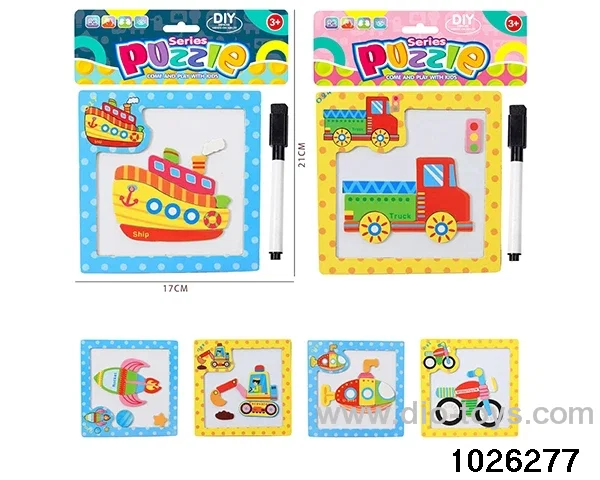 Wooden magnetic puzzle drawing board in PP bag with header