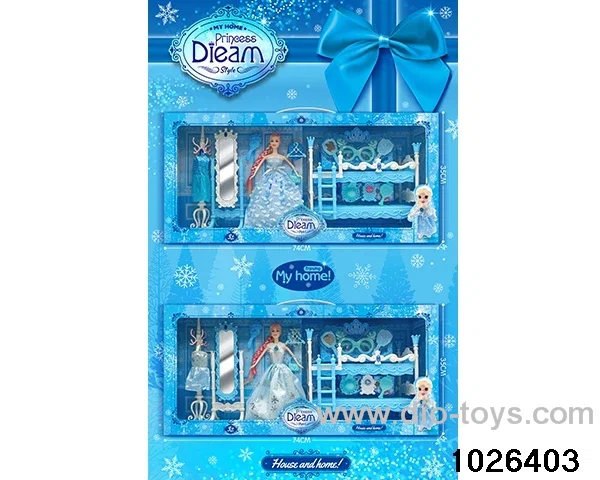 Double bed doll set in window box