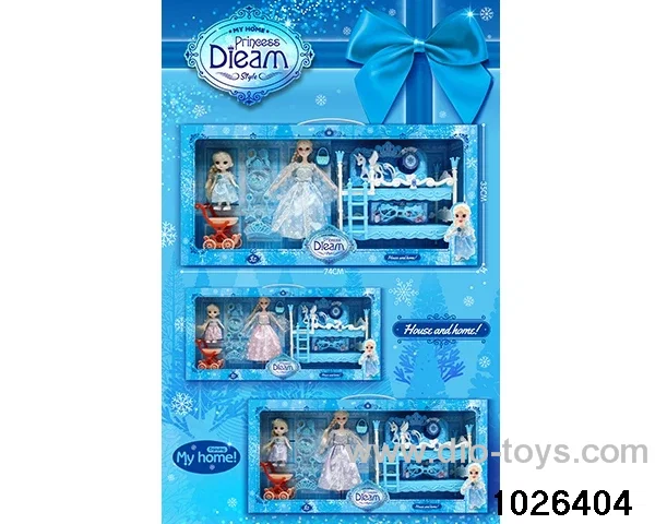 Double bed doll set in window box