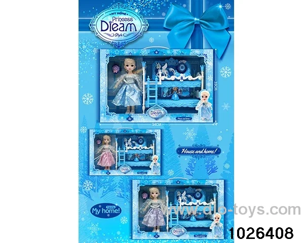 Double bed doll set in window box
