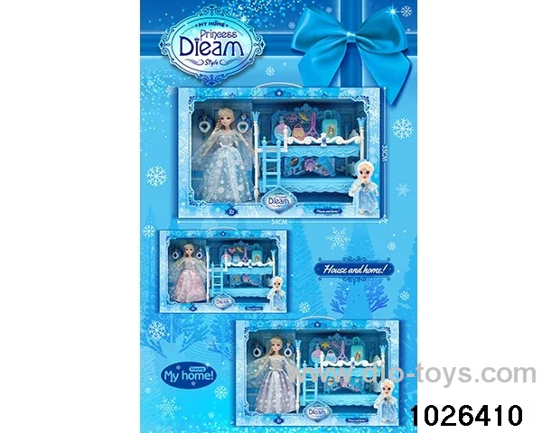 Double bed doll set in window box