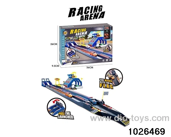 Catapult car race track set in window box