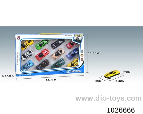 free wheel alloy car 12pcs 12sets&12color mixed loading in window box