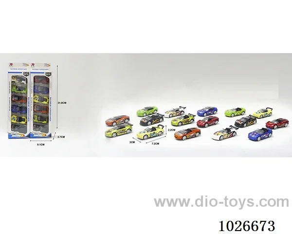 1：68 6pcs free wheel alloy car 16sets &8color mixed loading in window box