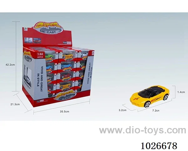 60pcs free wheel alloy car 16sets&8color mixed loading in display box