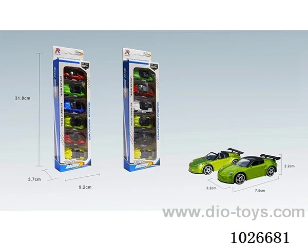 6pcs 1:68 free wheel alloy car 16sets&8color mixed loadingin window box