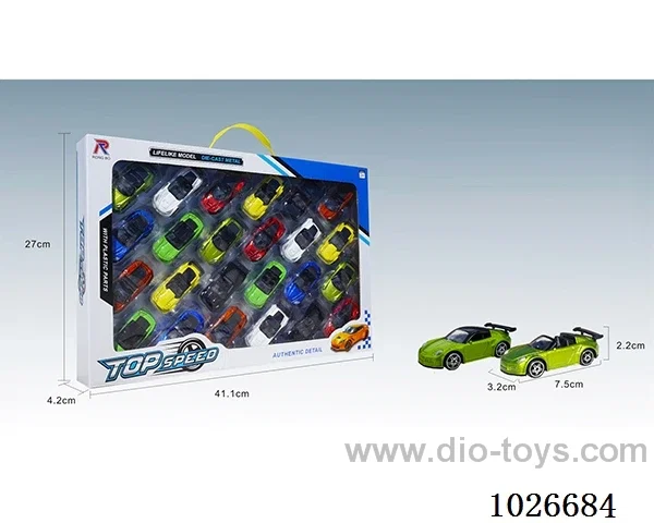 24pcs 1:68 free wheel alloy car 16sets&8color mixed loadingin window box