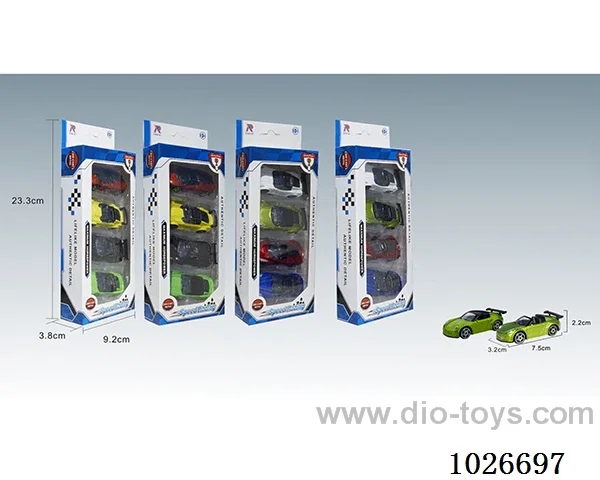 4pcs 1:68 free wheel alloy car 16sets &8color mixed loading in window box