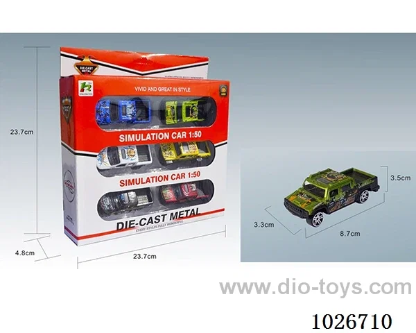 6pcs 1:50 free wheel alloy car 6sets & 6color mixed loading in window box