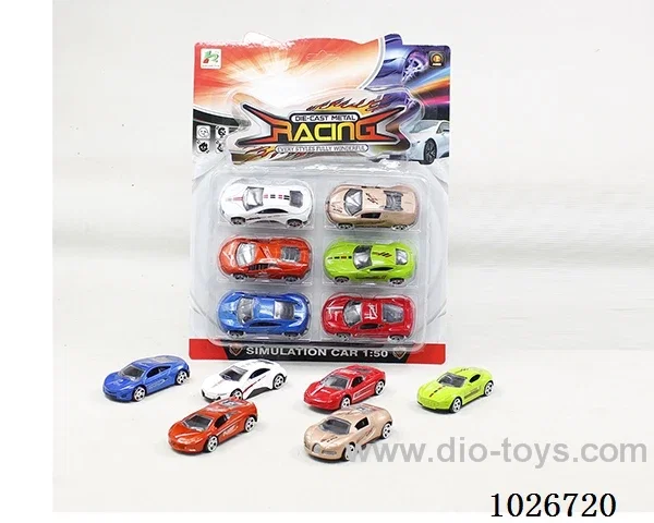 6pcs free wheel alloy car 6sets &6color mixed loading in blister card