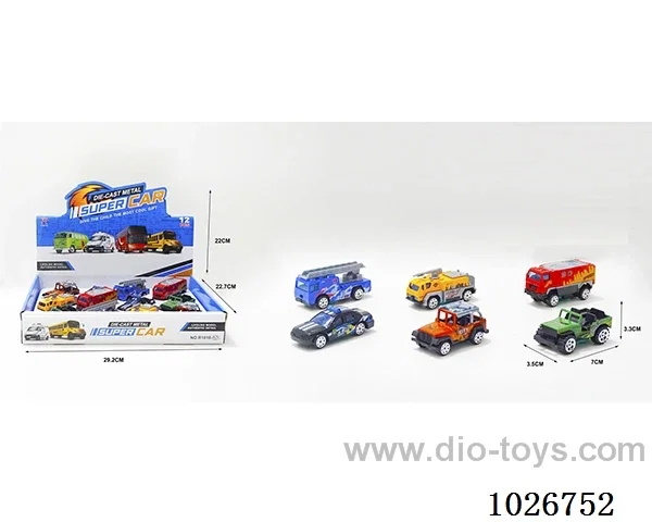 12pcs 1:55 free wheel alloy car 6sets&6color mixed loading in display box