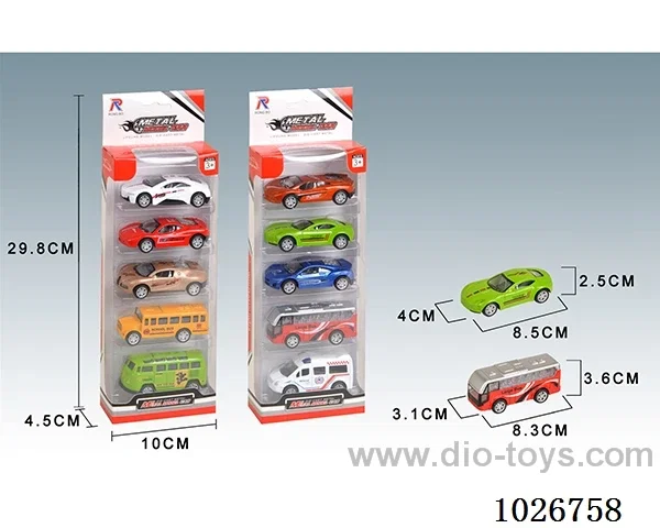 5pcs  pull back alloy car 10sets&10color mixed loading in window box