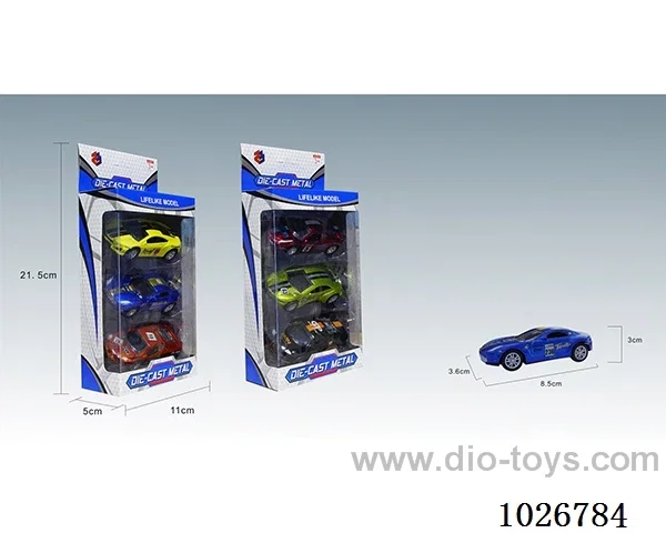 1:50 3pcs pull back alloy car 6sets &6color mixed loading in window box