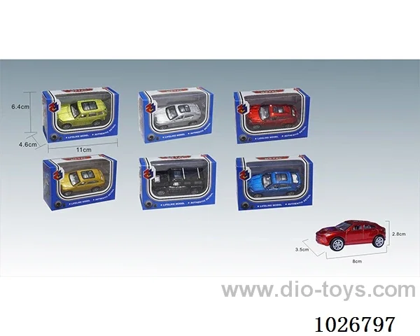 1:50 pull back alloy car 6sets &6color mixed loading in window box