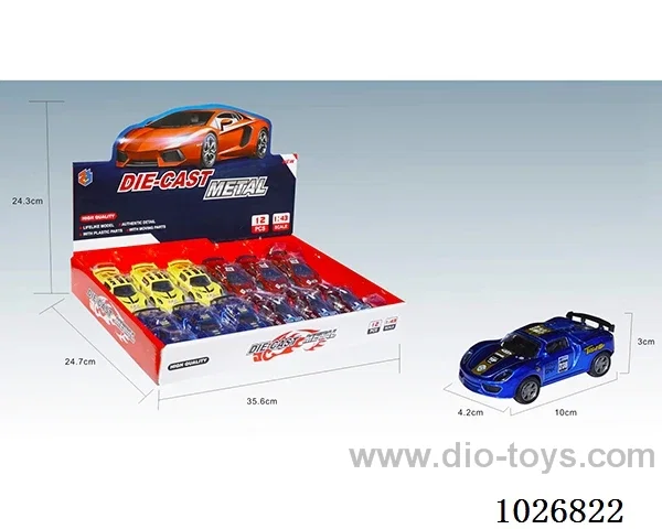 1:43 12pcs pull back alloy car 4sets&4color mixed loading in display box