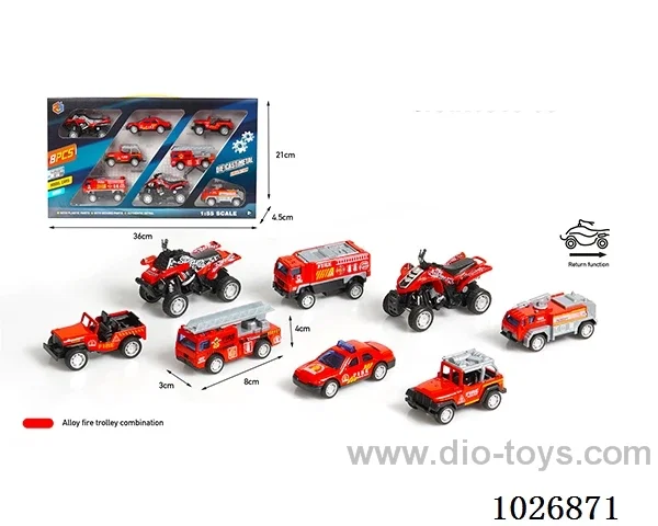 1:55 8pcs pull back alloy car 6sets mixed loading in window box