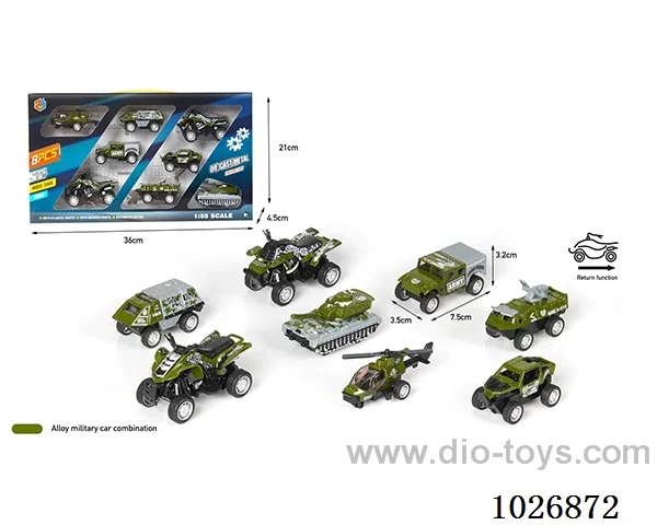 1:55 8pcs pull back alloy car 6sets mixed loading in window box