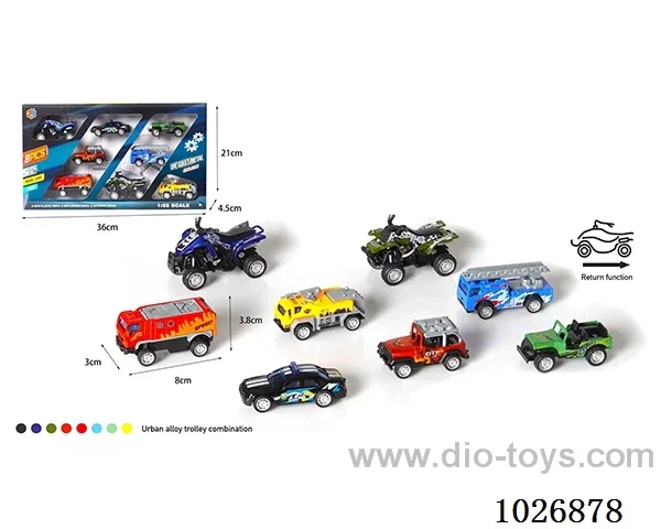 1:55 8pcs pull back alloy car 8sets &8color mixed loading in window box
