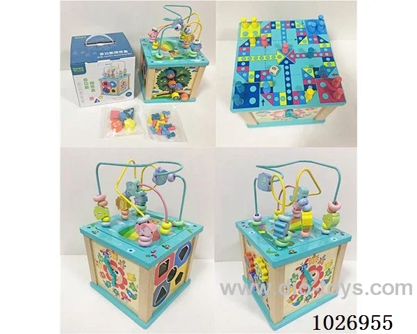 Wooden bead winding toy in color box