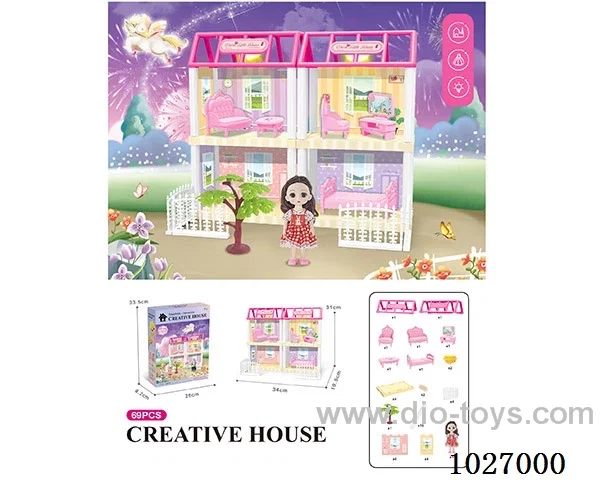 69pcs DIY villa & Barbie with double light include battery