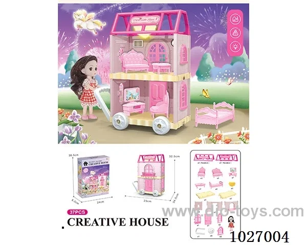 37pcs DIY villa & Barbie with double light include battery