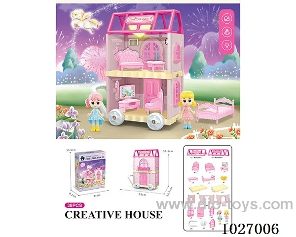 38pcs DIY villa & doll with double light include battery