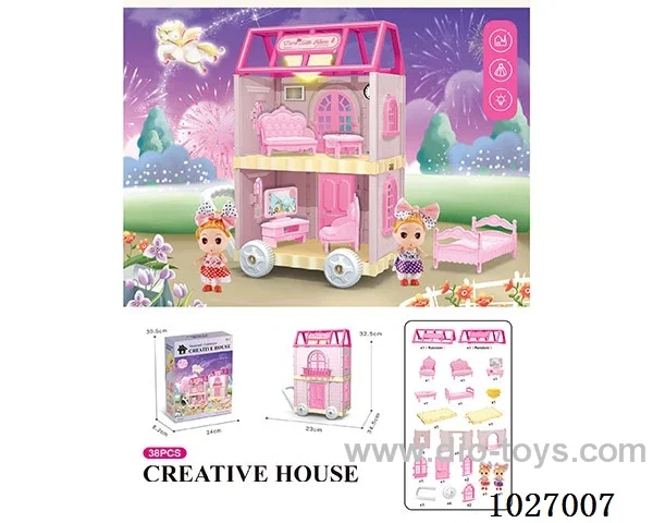 38pcs DIY villa & doll with double light include battery