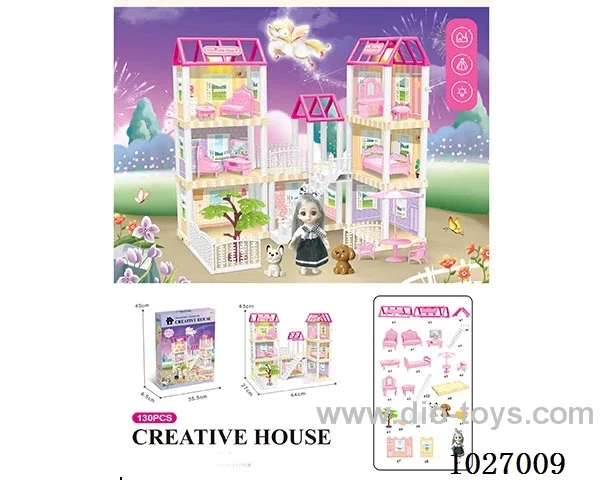 129pcs diy villa &doll with double light include battery