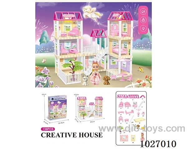 129pcs diy villa &doll with double light include battery
