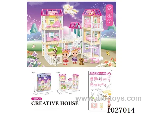 130pcs diy villa &doll with double light include battery